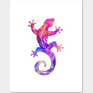 Rainbow Gecko Tribal Tattoo Posters and Art